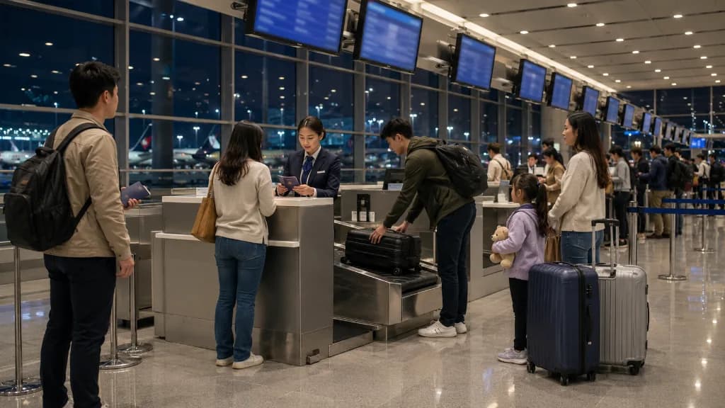 Esta es una zona de facturación en un aeropuerto internacional por la noche.