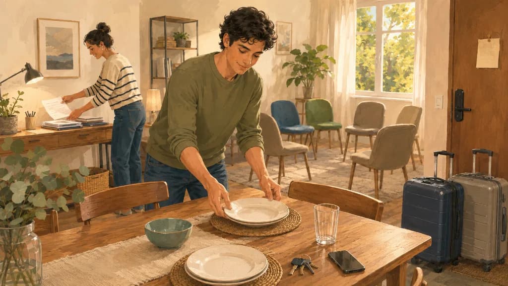 Yo pongo las llaves en la mesa al llegar a casa.